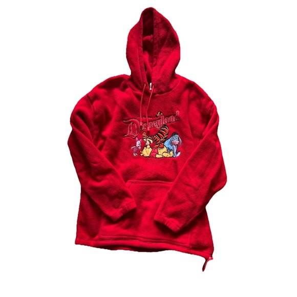 Tops - Vintage Disneyland Winnie the Pooh Fleece Hoodie Red Embroidered Size L Y2K